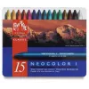Caran d'Ache Neocolor I ceras de colores, 15 colores diferentes, redondas, funda de papel, lata metálica 7000.315