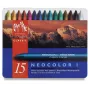 Caran d'Ache Neocolor I ceras de colores, 15 colores diferentes, redondas, funda de papel, lata metálica 7000.315