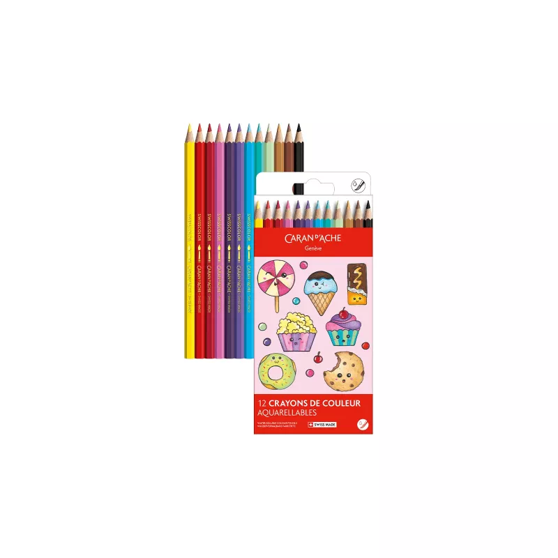 Caran d'Ache Swisscolor Kawaii Candy lápices acuarelables, set de 12, hexagonales, madera de cedro 1285.802