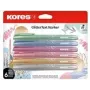 Kores set de rotuladores fluorescentes con purpurina, punta biselada 3-5 mm, 6 colores brillantes con purpurina, base agua, secado rápido, resistente al borrado, capuchón ventilado, no tóxico TM36300