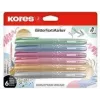 Kores set de rotuladores fluorescentes con purpurina, punta biselada 3-5 mm, 6 colores brillantes con purpurina, base agua, secado rápido, resistente al borrado, capuchón ventilado, no tóxico TM36300