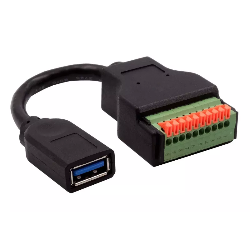 EXSYS EX-49126 cable adaptador USB-A hembra a bloque de terminales de 10 pines con pulsador, USB 3.2 Gen 1, 15 cm
