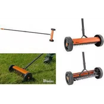 Bradas Escarificador de césped con ruedas, naranja/antracita, marco de metal, mango de PVC, púas de acero, ancho de trabajo 32 cm, 1 ud. (KT-V2045)