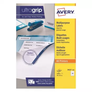 Etiquetas multiusos AVERY 70 x 35 mm blancas Ultragrip, 2400 etiquetas (3422-100.FR)