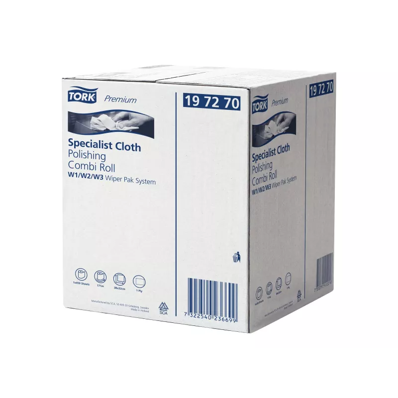 Rollo de pulido y limpieza Tork Premium, 1 capa, blanco, 171 m, no tejido, para dispensadores W1/W2/W3, 1 rollo (197270)
