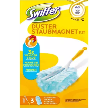 Swiffer Staubmagnet Starter Kit Olympia – set de plumero atrapapolvo en seco con mango y 5 paños electrostáticos