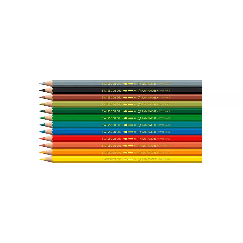Caran d'Ache Swisscolor Kawaii Lápices acuarelables suizos, set de 12, madera de cedro, hexagonal 1285.804