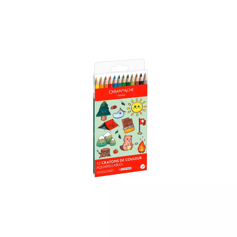 Caran d'Ache Swisscolor Kawaii Lápices acuarelables suizos, set de 12, madera de cedro, hexagonal 1285.804