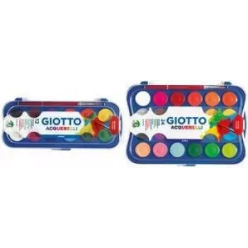 GIOTTO Caja de témperas, 12 colores, cubetas de 30 mm, alta cobertura, estuche de plástico, incluye pincel (F351200)