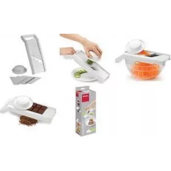 Metaltex Mandolino Rallador universal con 4 accesorios de acero inoxidable, plata/blanco 194575080