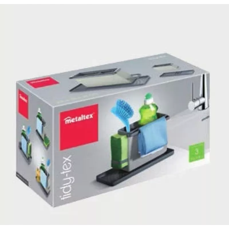 Metaltex Tidytex organizador de fregadero, plástico, gris, 2 soportes extraíbles para esponjas y bayetas 297530109