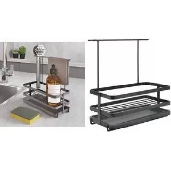 Organizador de fregadero Metaltex Tokyo LAVA, negro mate, metal, resistente al óxido, resistente a los golpes, 1 ud. 352902000