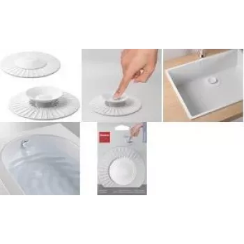 Rejilla de desagüe universal de silicona Metaltex 2 en 1 con colador y tapón, blanco 297558000