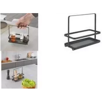 Metaltex Tokyo LAVA especiero con asa de transporte, metal recubierto negro mate 352912000