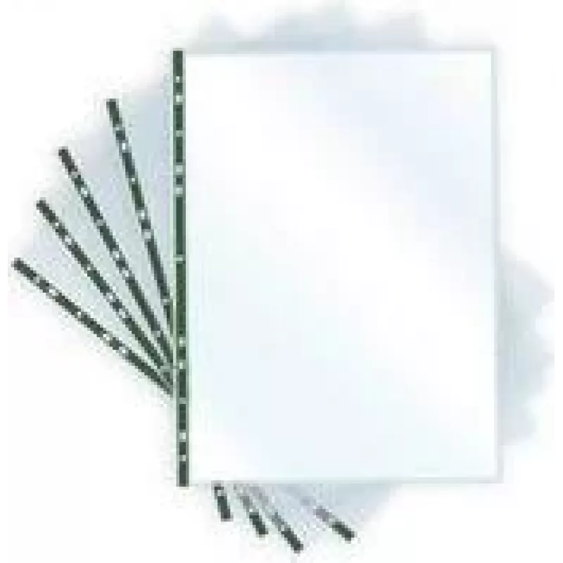 PAVO 8020614 funda de documentos A4 cristal transparente con borde reforzado verde, abierta por arriba, perforación universal, PP de 0,06 mm, 1 unidad