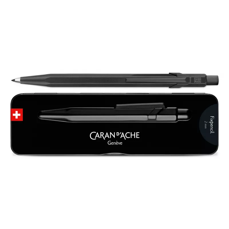 CARAN D'ACHE Fixpencil BLACK CODE portaminas, 2 mm, carcasa de aluminio hexagonal negro mate 22.496