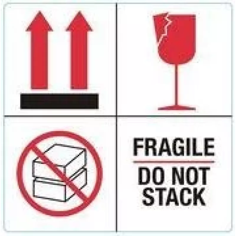 RILLPRINT 76930 etiquetas de advertencia FRAGILE / DO NOT STACK, adhesivo permanente, papel, blanco/rojo/negro, 100 x 50 mm, 500 etiquetas por rollo