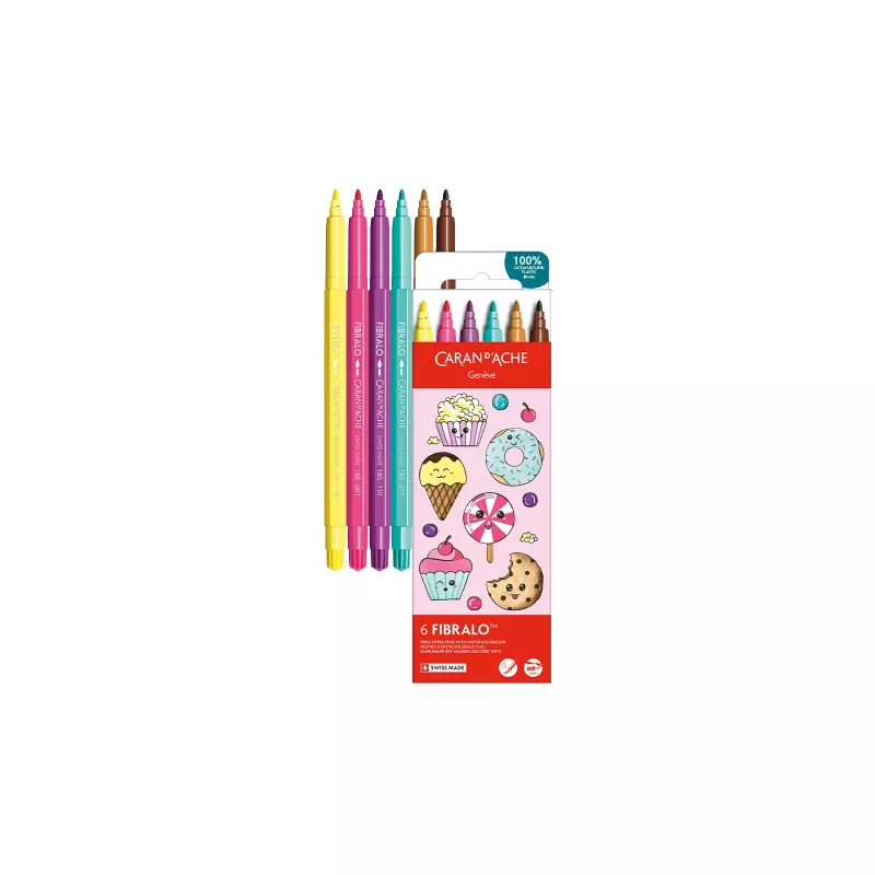 CARAN D'ACHE Fibralo Kawaii Candy rotuladores de fibra, set de 6, base agua, tinta soluble en agua, uso en seco o húmedo (185.802)