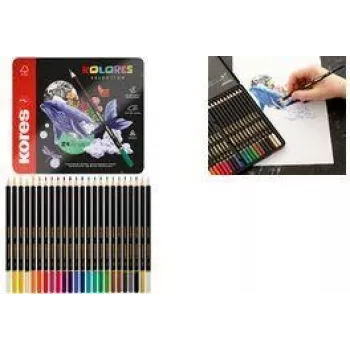 Kores KOLORES SELECTION lápices de colores triangulares, 24 colores diferentes, madera de tilo, mina totalmente encolada, irrompible, ergonómicos BB93325