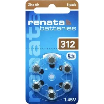 Pila de zinc-aire para audífonos Renata ZA312 PR41 165 mAh 1,4 V pack de 6 ZA312.DP6 0HG