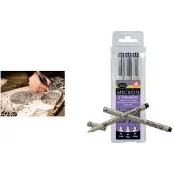 Set de rotuladores finos SAKURA Pigma Micron, 3 rotuladores negros (0,20, 0,25, 0,35 mm), tinta pigmentada resistente al agua y a la luz, calidad de archivo XSDK3FD
