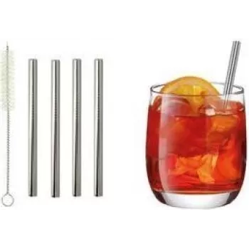 Pajitas de acero inoxidable Metaltex, rectas, 125 mm, plata, set de 4 con cepillo de limpieza 253182000