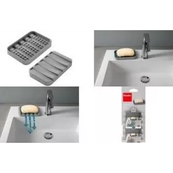 Metaltex Jabonera Gravity-Soap, gris, PEVA/EVA, reversible, 1 unidad 297019000