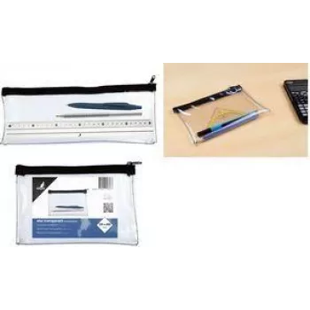 KANGARO K-56201 Estuche transparente, 330 x 125 mm, cremallera, PVC