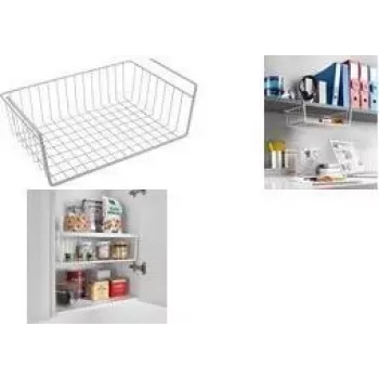 Cesta de almacenamiento bajo estante Metaltex Babatex, metal con revestimiento de plástico, blanco, 400 mm de ancho, 1 unidad 363840014