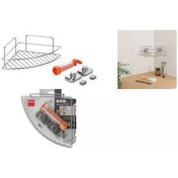 Estante esquinero Metaltex Reflex LUXY & VacuumFix, plata, 1 nivel, montaje sin taladrar 403330000