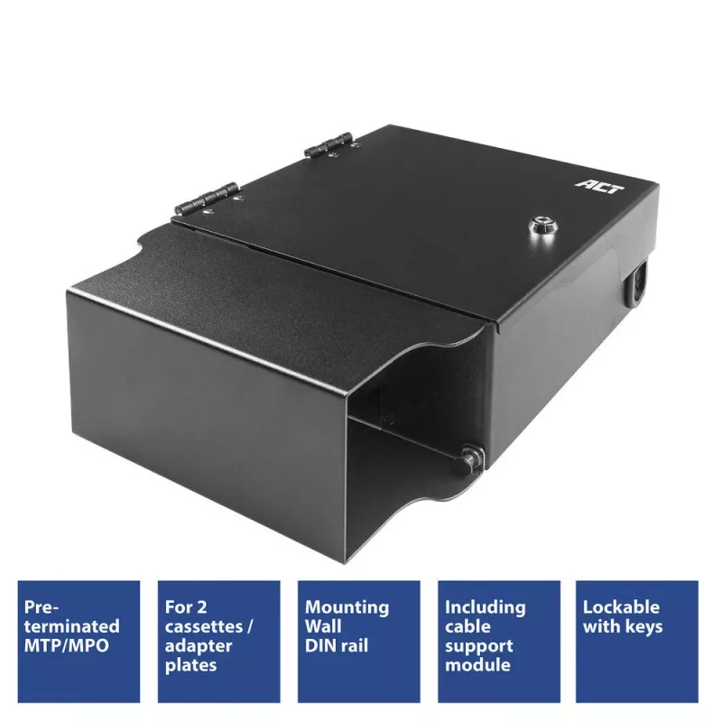 Caja de empalme de fibra óptica ACT para cables preterminados y adaptadores MTP/MPO, 2 ranuras (FA2131)