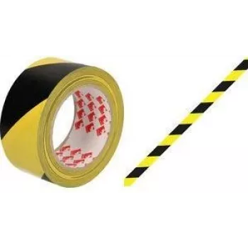 RAADHUIS Cinta de señalización para suelo, 50 mm x 33 m, PVC negro/amarillo, 1 rollo RD-351142-3