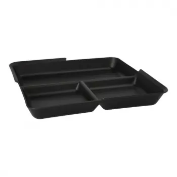 PAPSTAR Circulware bandeja reutilizable, rectangular, 3 compartimentos, negra, polipropileno con 30% de cargas minerales, 1 ud. (97023)