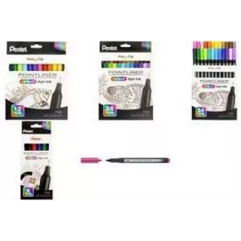 Pentel Arts Pointliner set de rotuladores fineliner, 0,4 mm, tinta base agua, 12 colores diferentes, caja reutilizable (S40-12)