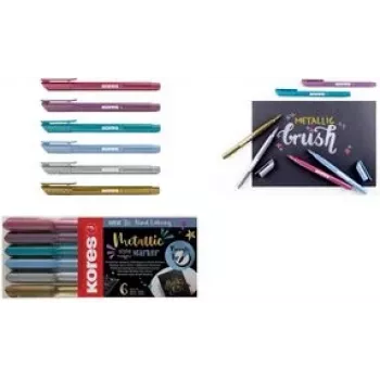 Kores rotulador de fibra Brush Tip Marker Metallic Style brushpen en colores metalizados, punta de pincel, ideal para arte y manualidades - 1 ud. (M21461)