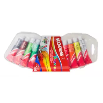 Kores estuche de témperas, 12 colores altamente pigmentados en 12 tubos de aluminio de 12 ml, mezclables, estuche de plástico FF72412