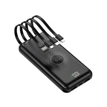MRDISC PB-LEOsmart batería externa inalámbrica 10000mAh con cables integrados, carga rápida PD22.5W, salida inalámbrica 15W, negro