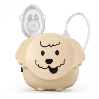 Flaem Nuova Puppy Nebulizador por compresor - Sistema de inhalación pediátrico con nebulizador RF5, mascarilla para adultos y niños, boquilla, pieza nasal, tubo de aire, filtro de aire, tasa de nebulización 0,35 ml/min, 2,6 µm MMAD, nivel de ruido 55 dB, 230V