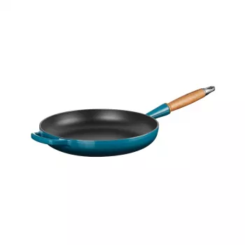 LE CREUSET Sartén de hierro fundido con mango de madera Ø28cm azul
