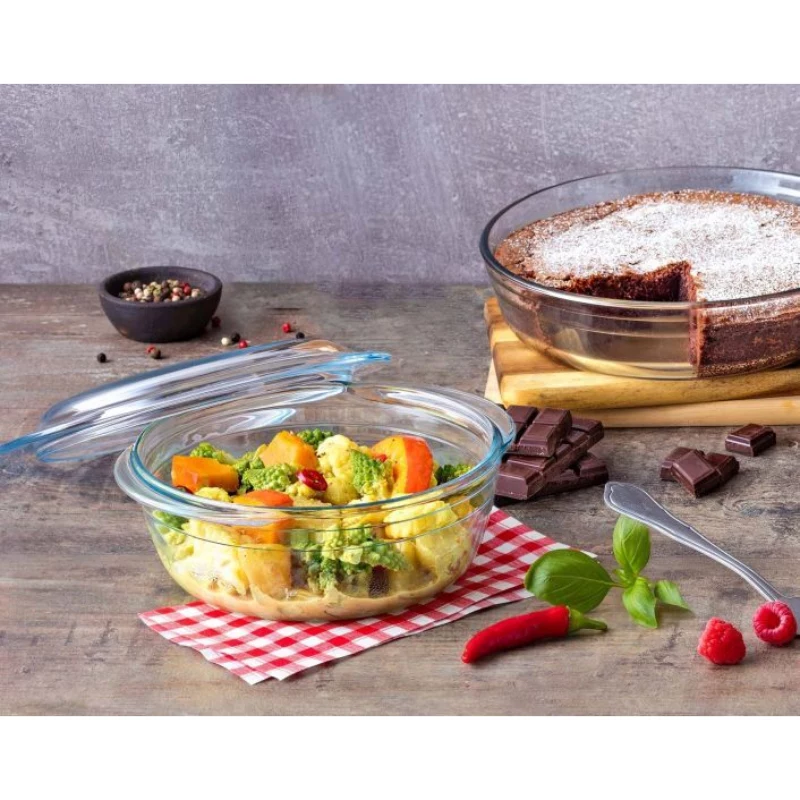 Pyrex Essentials recipiente de vidrio redondo con tapa 3L, vidrio borosilicato, Ø22cm