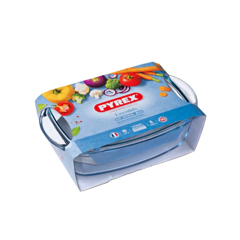 PYREX Recipiente de vidrio con tapa 4,5L Rectangular Essentials 33x20x14cm