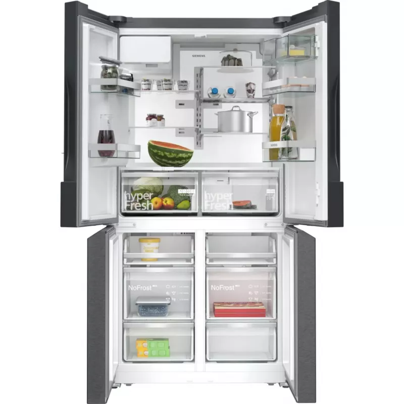Siemens KF96DPXEA iQ700 frigorífico-congelador combi French Door Side-by-Side con dispensador de agua y hielo, 183 cm, clase de eficiencia energética E, acero inoxidable