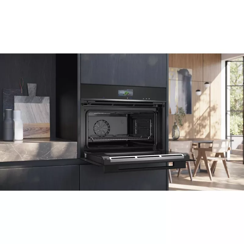 Siemens CS736G1B1 iQ700 horno compacto empotrable con función de vapor, 47 L, pantalla táctil TFT, Home Connect, negro