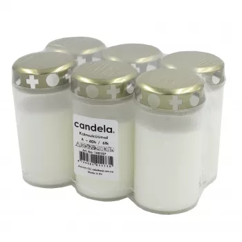 CANDELA Velas de vaso con tapa, set de 6, duración aprox. 40 h, blancas