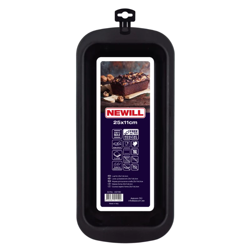 NEWILL Molde rectangular de horno 25x11x6,4 cm negro antiadherente de acero al carbono
