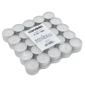 CANDELA Velas de té 75 uds. – Velas de té blancas sin perfume de parafina en vasos de aluminio, 3,5-4h de duración