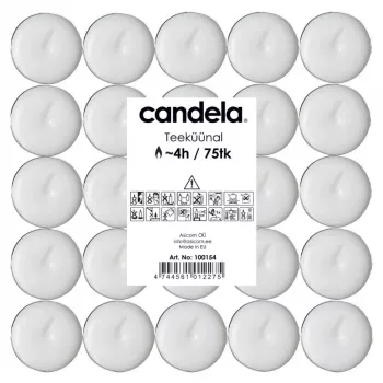 CANDELA Velas de té 75 uds. – Velas de té blancas sin perfume de parafina en vasos de aluminio, 3,5-4h de duración