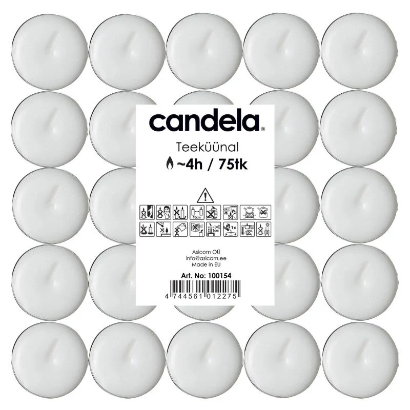 CANDELA Velas de té 75 uds. – Velas de té blancas sin perfume de parafina en vasos de aluminio, 3,5-4h de duración