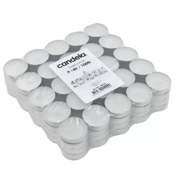 CANDELA Velas de té 100 uds., blancas, sin perfume, 4 h de duración