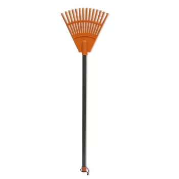 HORTUS Rastrillo de mano pequeño con mango, naranja, cabeza de 20 cm, 14 dientes